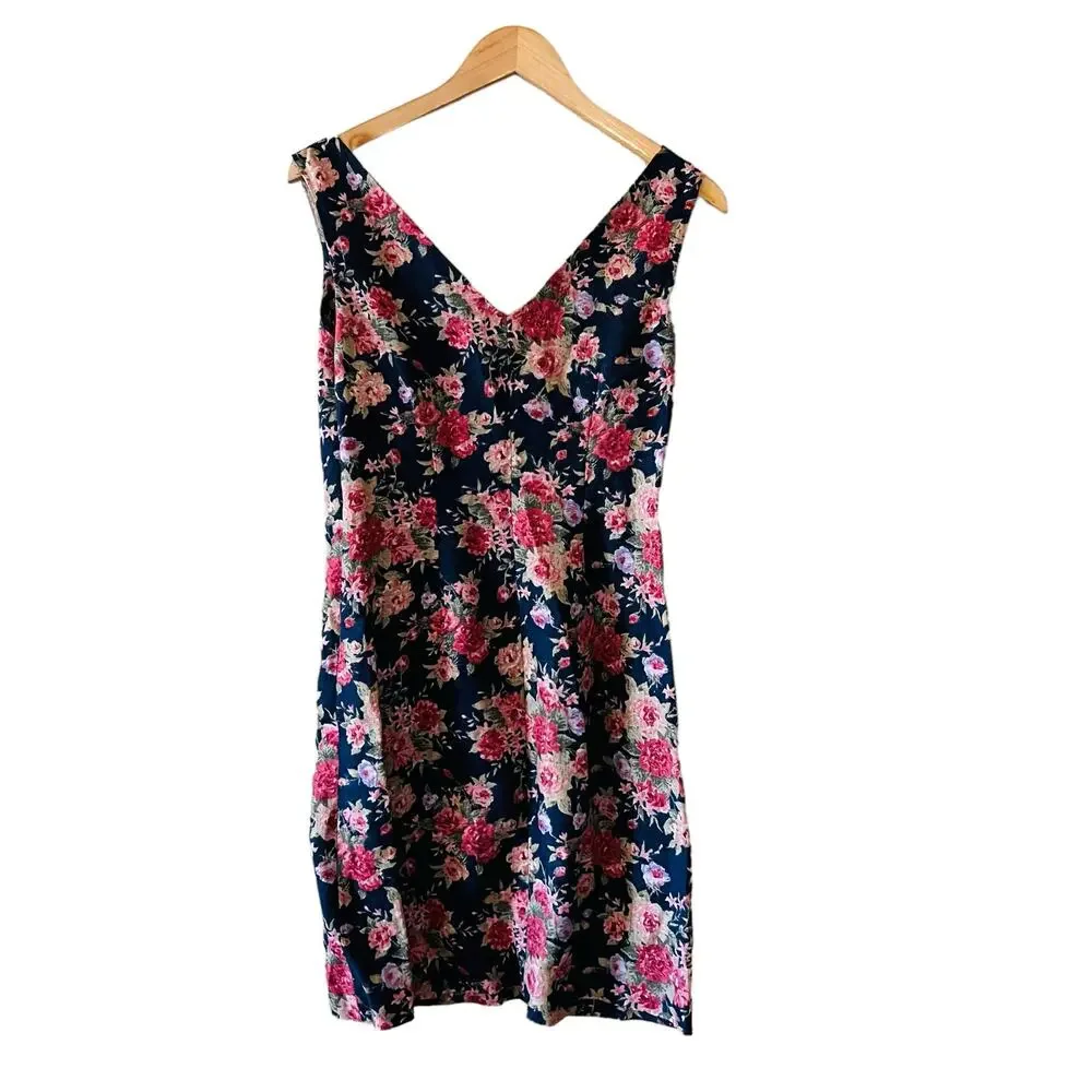 Boston Proper Linen Floral V Neck Dress Size 4 - Picture 2 of 7